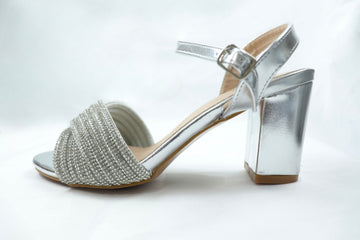 Silver Rhinestone Block Heel