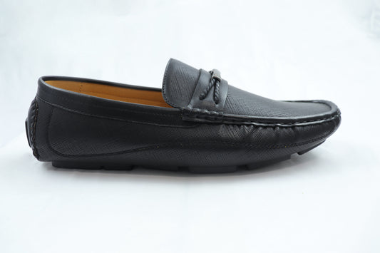 Black Textured Leather Loafer