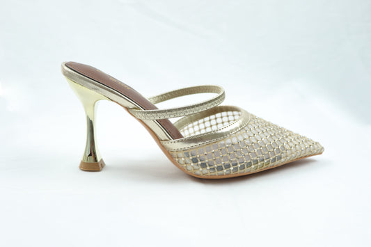 Mesh Slip-on Heels Gold