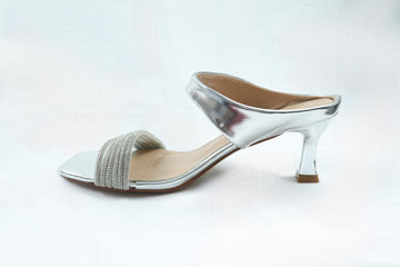 silver slip‑on heels