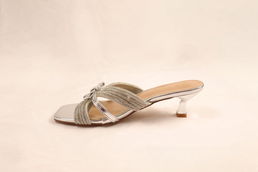 Silver Bow Embellished Heels
