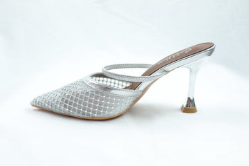 Mesh Slip-on Heels Silver