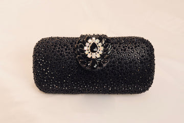 Black Gemstone‑Clasp Clutch