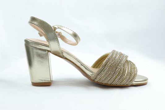 Gold Rhinestone Block Heel