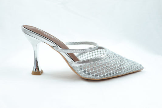 Mesh Slip-on Heels Silver