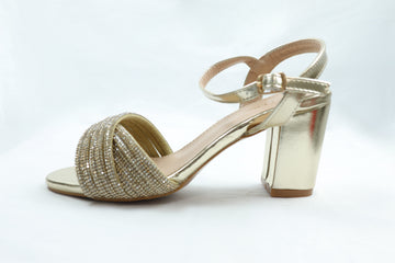Gold Rhinestone Block Heel