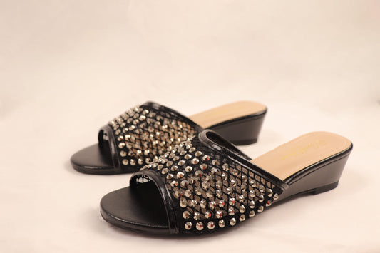 Black Embellished Wedges