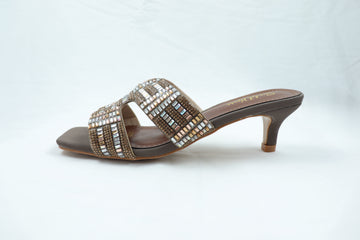 Beaded Crossover Heels Brown