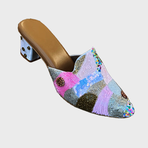 Embroidered Mules In Heels For Women