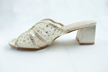 Gold Mesh‑Crystal Block Heeel