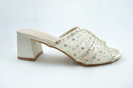 Gold Mesh‑Crystal Block Heeel