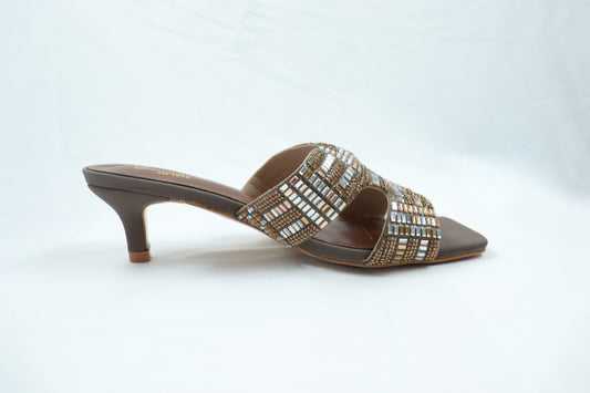 Beaded Crossover Heels Brown