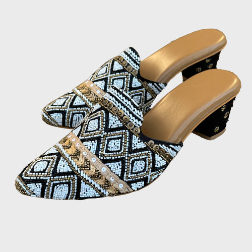 Embroidered Mules In Heels For Women