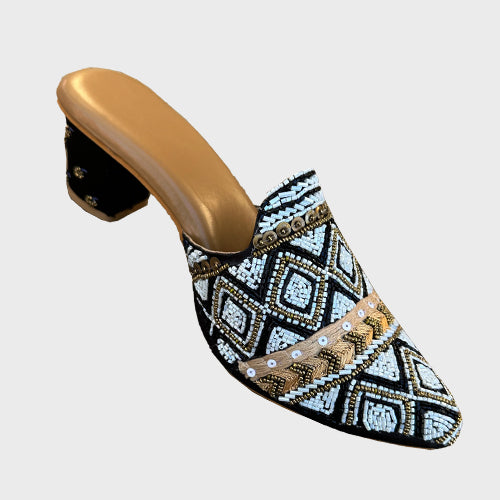 Embroidered Mules In Heels For Women