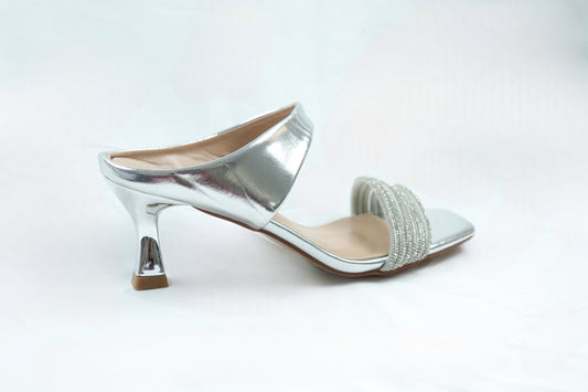 silver slip‑on heels