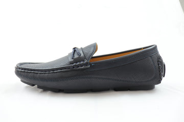 Navy Textured Leather Loafer