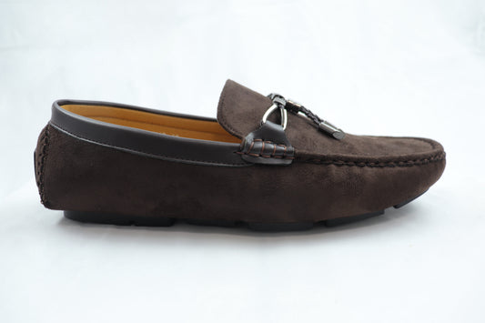 Brown Suede Loafer with Braided Detail