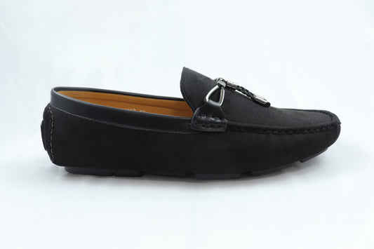 Black Suede Loafer with Braided Detail