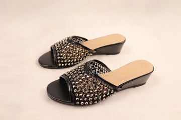 Black Embellished Wedges