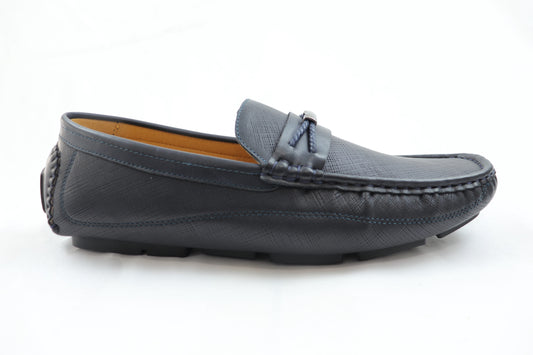 Navy Textured Leather Loafer