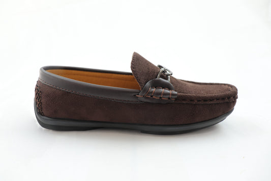 Kids’ Brown Suede Loafer with Chain Detail