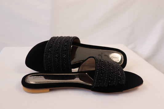 Black Beaded Flats KL4023