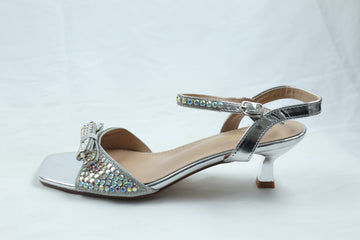 Silver embellished bow heels