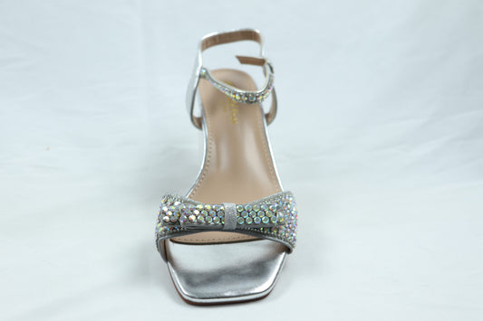 Silver embellished bow heels