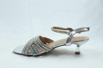 Strappy silver embellished heels