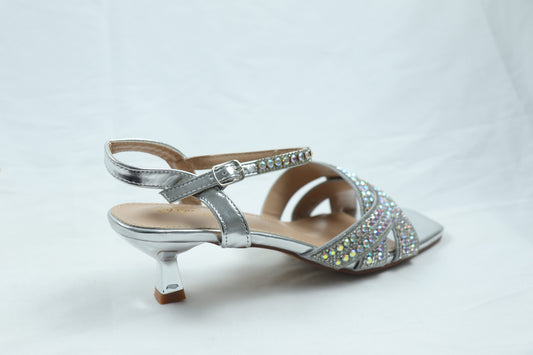 Strappy silver embellished heels