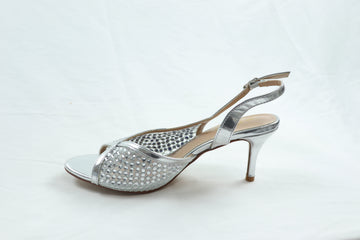 Silver embellished open toed heels