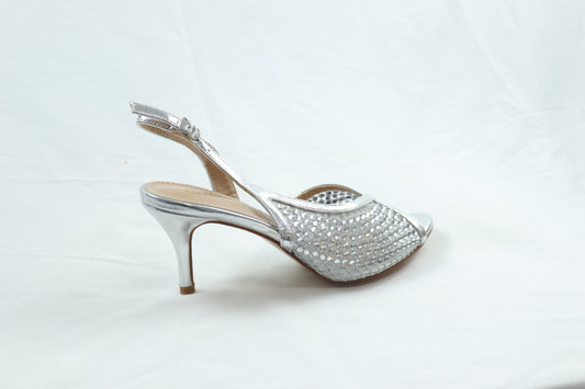 Silver embellished open toed heels