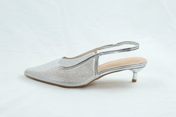Silver closed toed heels