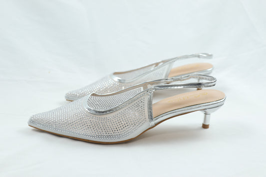 Silver closed toed heels