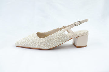 Cream Pearl‑Embellished Slingback Heels