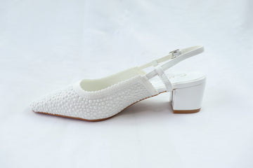 White Pearl‑Embellished Slingback Heels