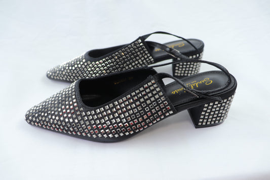 Black Studded Slingback Heels