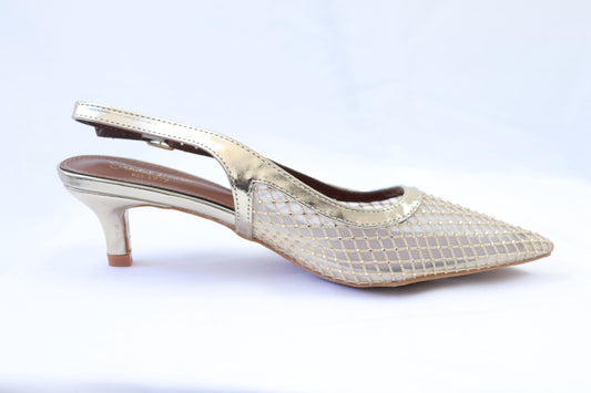Gold Mesh Slingback Heels