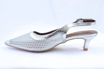 Silver Diamond Mesh Slingback Heels