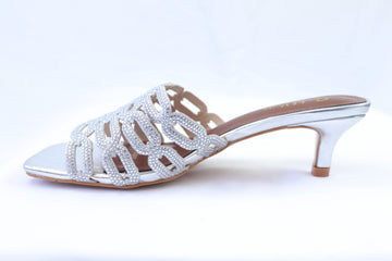 Silver Rhinestone Slip On Heels