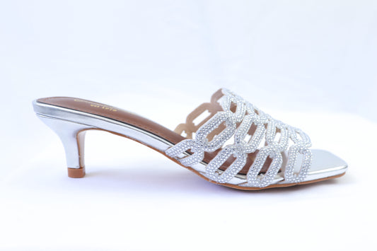 Silver Rhinestone Slip On Heels