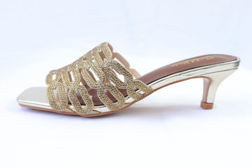 Gold Rhinestone Slip On Heels
