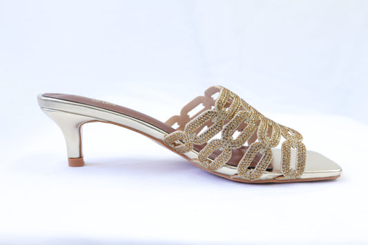 Gold Rhinestone Slip On Heels