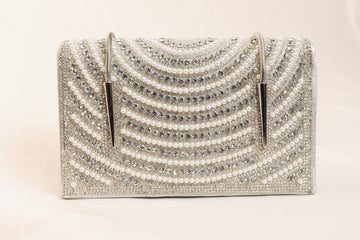 Pearl & Silver Cone‑Accent Clutch