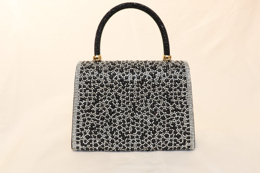 Black V‑Logo Crystal Handbag