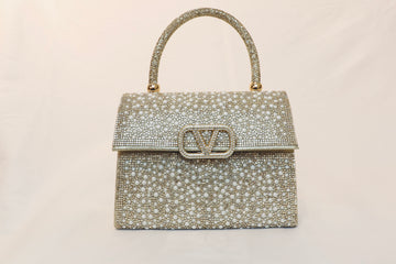 Gold V‑Logo Crystal Handbag