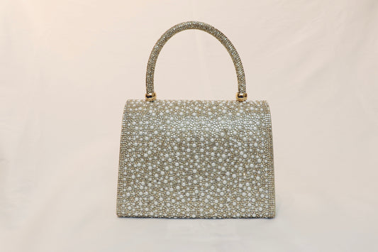Gold V‑Logo Crystal Handbag