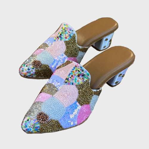 Embroidered Mules In Heels For Women